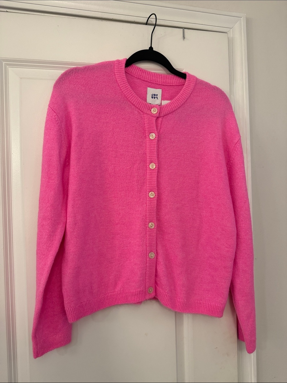 JoyLab Hot Pink Button-Front Crewneck Cardigan - Picture 2 of 3